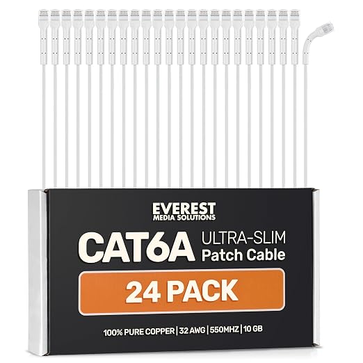 Everest Ultra Slim Cat6a Ethernet Patch Cables 7ft White by EverestMediaSolutions