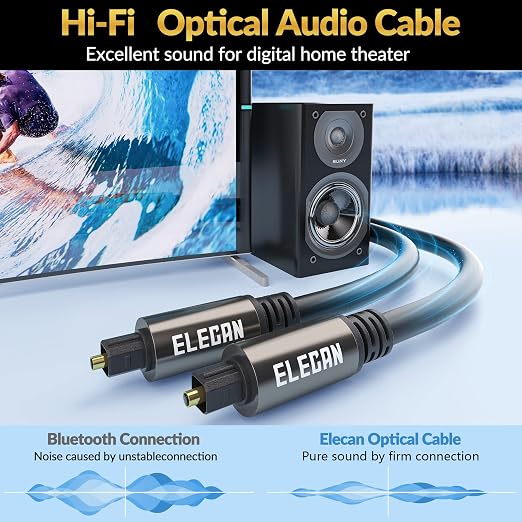 Elecan Optical Audio Cable 200 Ft Digital Audio Toslink Cable Cord-Fiber - Image 4
