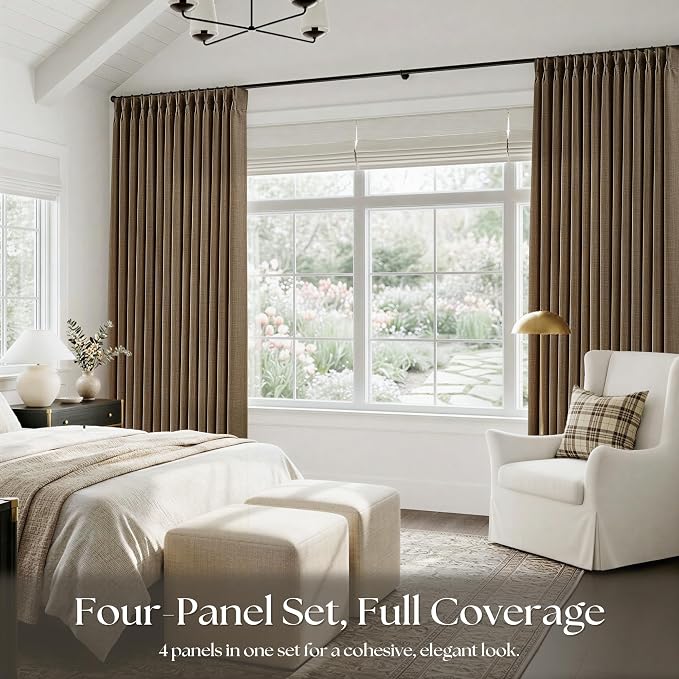 Extra Long 112 Inch Pinch Pleated Living Room Curtains 4 Panels Set, Chocolate - Image 6