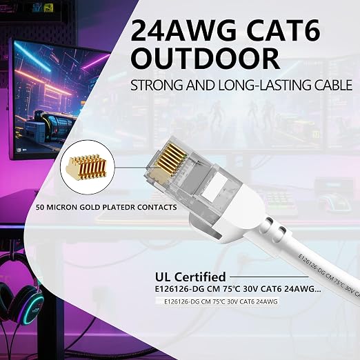 Jadaol Cat 6 Ethernet Cable 35 ft, Outdoor&Indoor, Support Cat8/7 Network LAN - Image 2