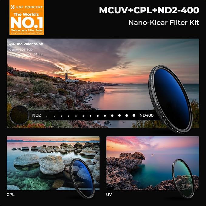 K&F Concept 49mm UV/CPL/ND2-400 Lens Filters Kit-18 Multi-Layer Coatings - Image 2