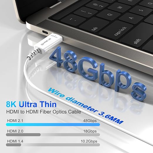 8K Fiber Optic HDMI Cable 30 FT, 8K@60Hz 4K@240Hz, Thin Extra Long HDMI Cable - Image 2