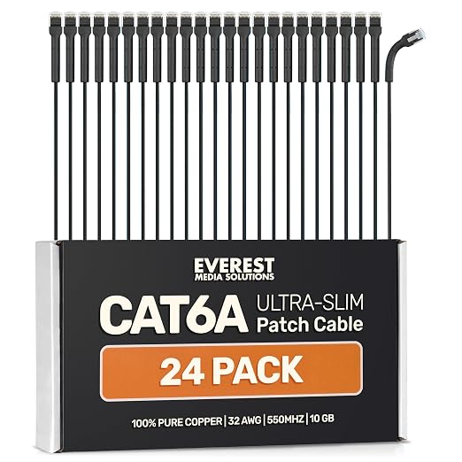 Everest Ultra Slim Cat6a Ethernet Patch Cables 1ft Black by EverestMediaSolutions