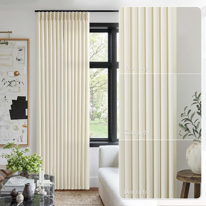 Cream Beige Pinch Pleated Linen Curtains 90 Inch 4 Panels Set - Image 2