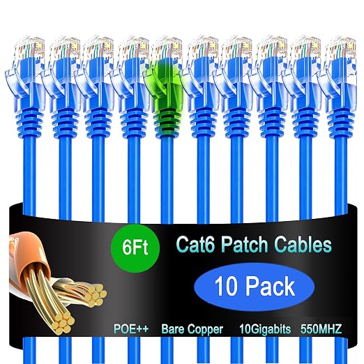 Cat6 Ethernet Patch Cable 6 ft for Data Centers, 10G Network, Home and by Lysymixs