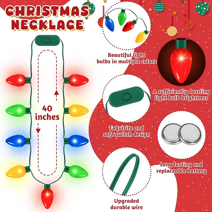 QZYL 24 Pack Light Up Christmas Necklace, Colorful Christmas Necklaces - Image 2