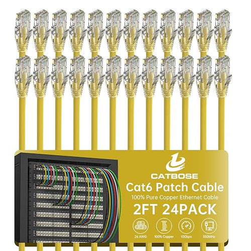 2 Feet Cat6 Patch Cables, Solid Pure Copper Patch Cord, Cat 6 Ethernet Cable by CatBose