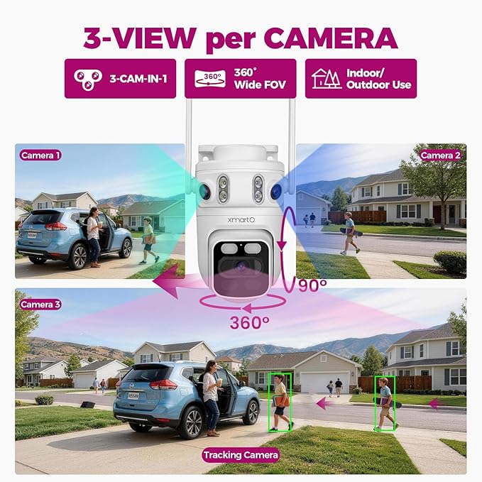 XMARTO 6MP Tri-Lens 4-Cam 500GB WiFi Mesh Security Camera System, 16CH 4K H.265 - Image 2