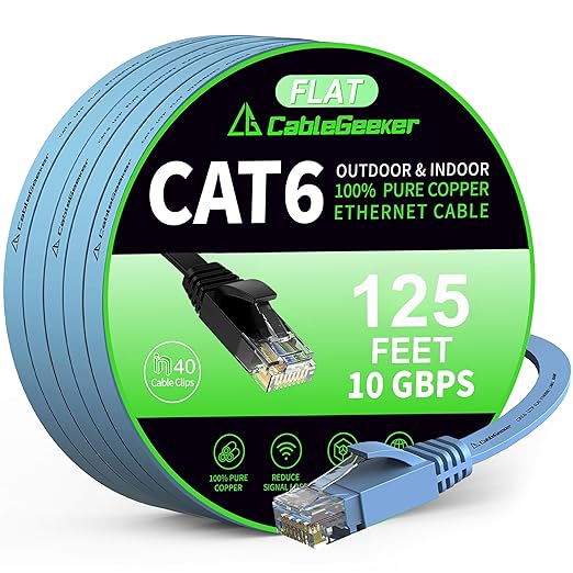 Cat 6 Ethernet Cable 125 ft, Indoor&Outdoor, High Speed 10Gbps Flat Internet by CableGeeker