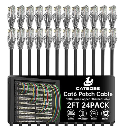 2 Feet Cat6 Patch Cables, Solid Pure Copper Patch Cord, Cat 6 Ethernet Cable by CatBose