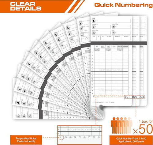 300 time Cards for HN4000, HN4500 time Clocks and More, Card Numbers 1-50 - Image 2