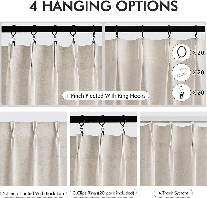 Memory Trained Pinch Pleated Curtains 105 Inches Long, Viral Linen Pinch Pleat - Image 5