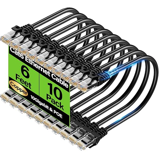 Cat6 Ethernet Cable 10Gbps 6 ft, UTP Ethernet Cable Cat 6, Flexible Bare Copper by Unknown