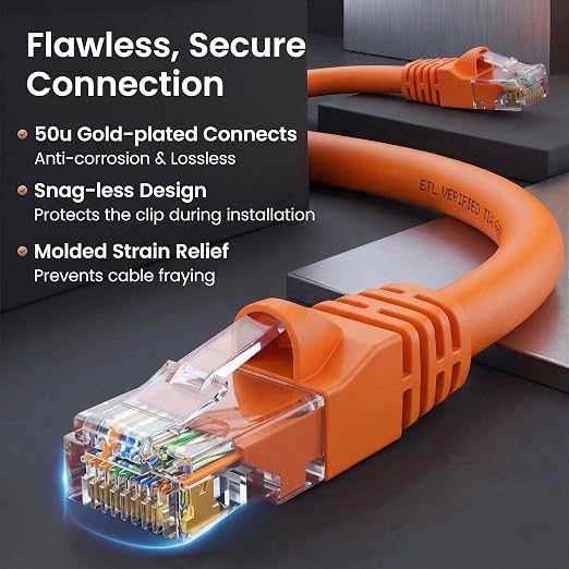 GEARit Cat 6 Ethernet Patch Cables 0.5 ft Orange, High Speed 24AWG 10Gbps RJ45 - Image 4