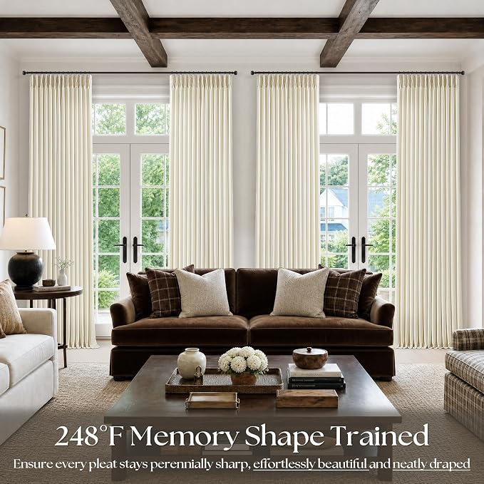 Cream Beige Pinch Pleated Linen Curtains 90 Inch 4 Panels Set - Image 7