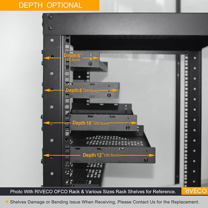 RIVECO 2 PCS 8” Rack Shelves for 19 inches Network Rack & Cabinets, 1U Rack - Image 2
