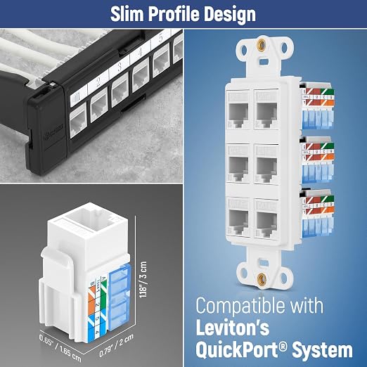 Everest 90° Angled RJ45 Cat5e Keystone Jacks 50-Pack in White - Image 6