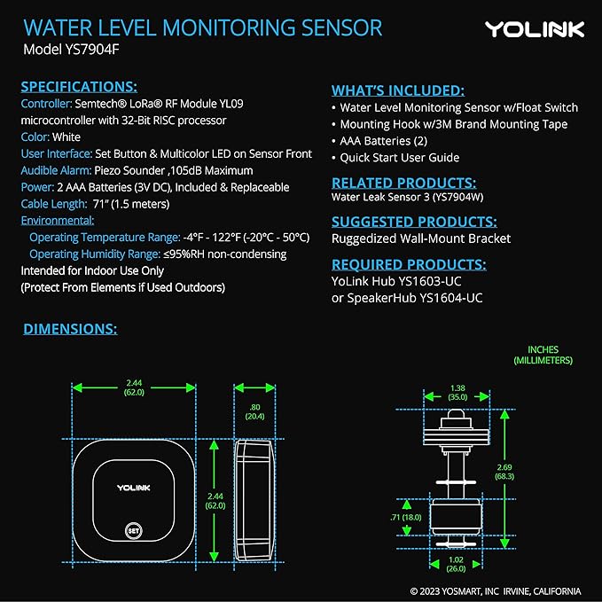 YoLink LoRa Smart Water Level Monitoring Sensor, Wireless Battery-Powered Float - Image 3