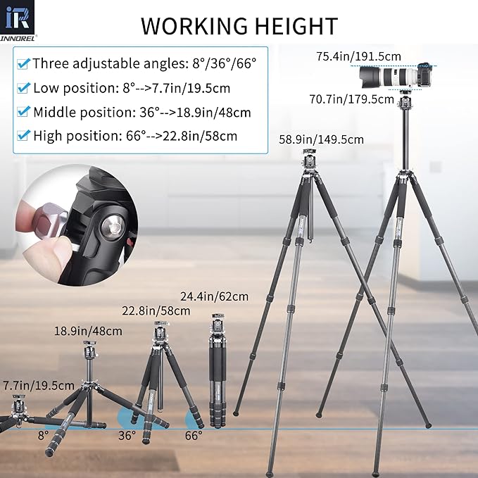 Carbon Fiber Camera Tripod-INNOREL GT324C Professional Compact Shooting Tripod - Image 6
