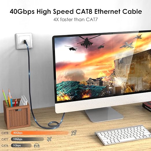 Cat 8 Ethernet Cable 50ft, Indoor Nylon Braided Cat 8 Cable, Heavy Duty 26AWG - Image 2