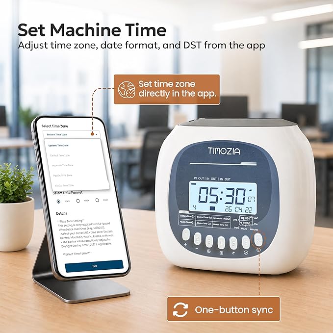 Time Clock for Employees Small Business, 6 U.S. Time Zones, Automatic Daylight - Image 4