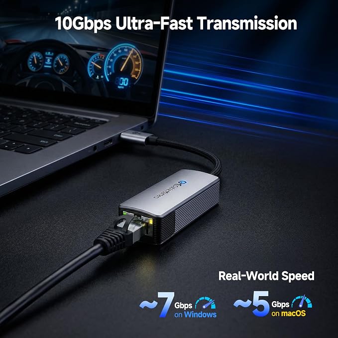 Cable Matters USB C to 10Gb Ethernet Adapter, 10GbE Type C to Ethernet Adapter - Image 2
