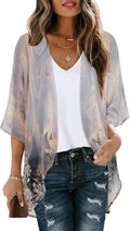 Women's Floral Print Puff Sleeve Kimono Cardigan Loose Cover Up Casual Blouse by CHICGAL