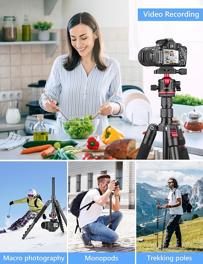 78" Porfessional Tripod for Camera & Phone, Victiv Aluminum Camera Tripod - Image 5