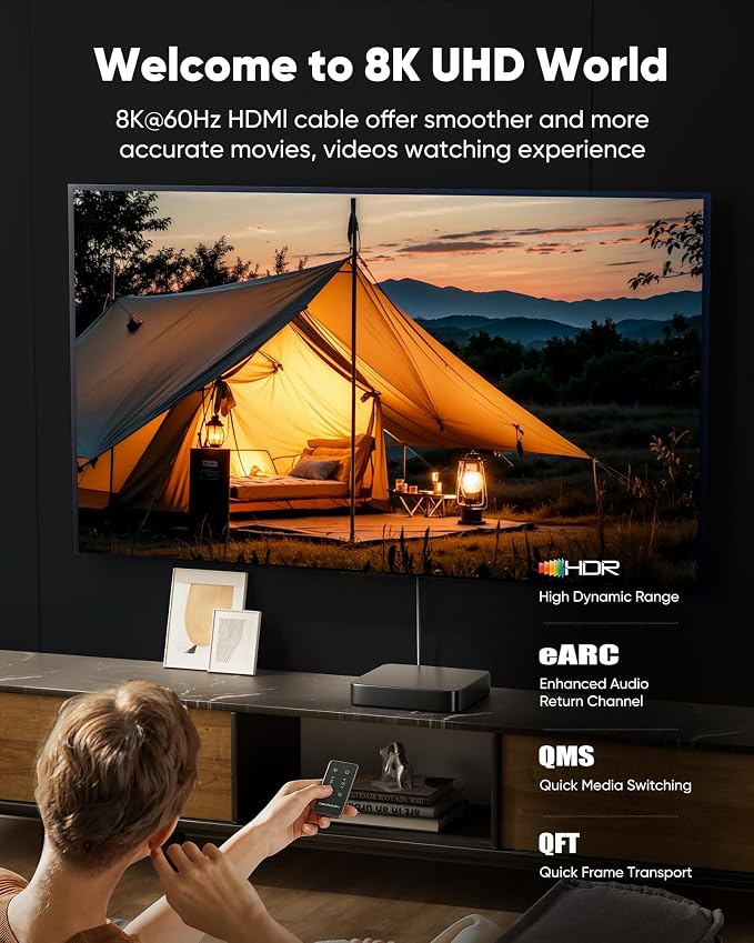 Capshi 5ft 8K 4K@120Hz HDMI 2.1 Cable Certified, 48Gbps High Speed Cord - Image 3
