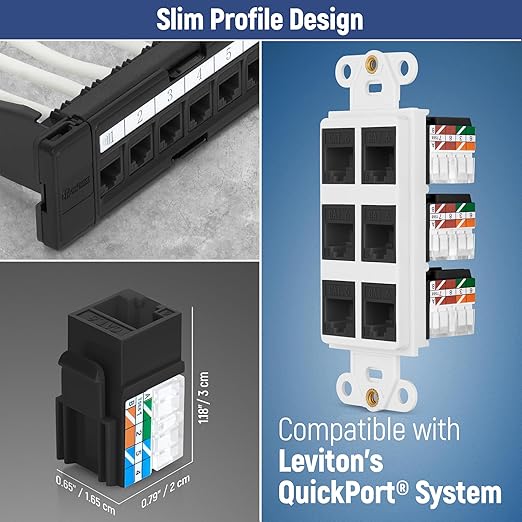 Everest 90° Angled RJ45 Cat6A Keystone Jacks 50-Pack in Black - Image 6