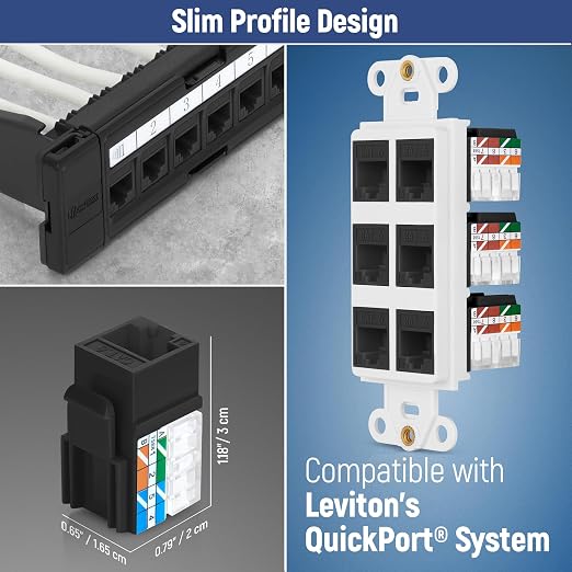 Everest 90° Angled RJ45 Cat6A Keystone Jacks 100-Pack in Black - Image 6