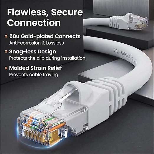 GEARit Cat 6 Ethernet Patch Cables 0.5 ft White, High Speed 24AWG 10Gbps RJ45 - Image 4