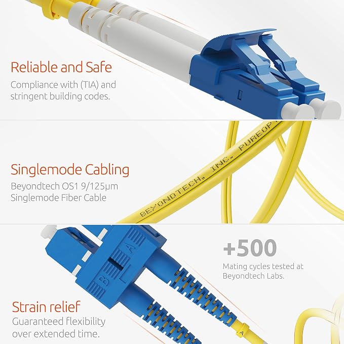 BEYONDTECH 2m LC to SC Fiber Patch Cable – UPC Single-Mode Duplex Fiber Optic - Image 4