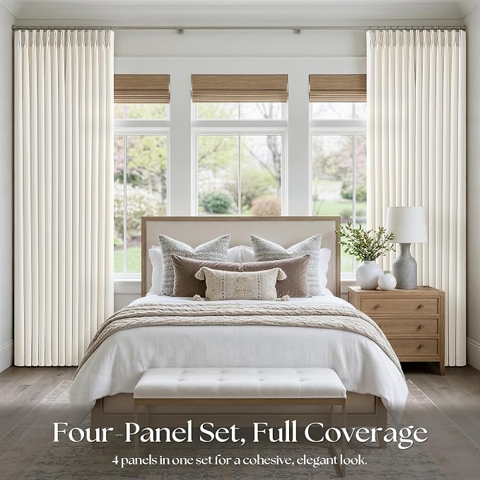 Pinch Pleat Linen Curtains 102 Inches Long 4 Panels Set Ivory Cream Memory - Image 6