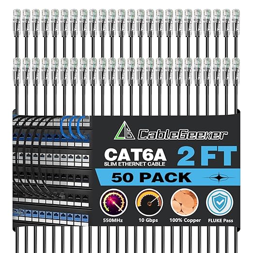 CableGeeker Patch Cables Cat6a 2ft Slim, Cat6 Ethernet Patch Cable 10G Support by CableGeeker
