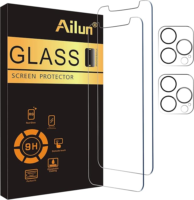 Ailun 2 Pack Screen Protector for iPhone 12 Pro Max + 2 Pack Camera Lens by Ailun