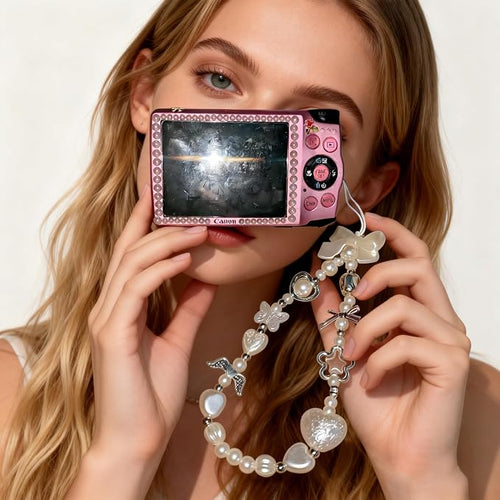 2 Pcs Phone Charm Strap Hand for iPhone Wrist Strap Camera Lanyard Pearl Beaded - Image 2