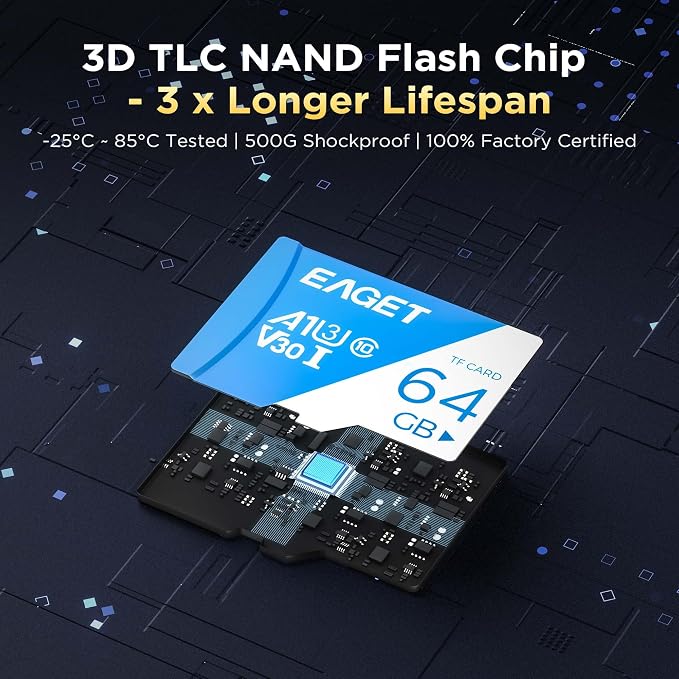 EAGET 1-Pack 64GB TF Memory Card Up to 100MB/s Read 60MB/s Write - Image 4