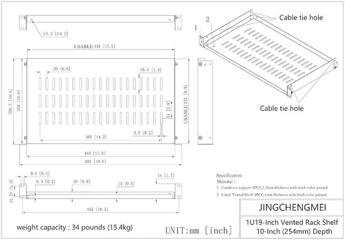 2 Pack of 1U Disassembled Vented Cantilever Server Rack Mount Shelf 10" Deep - Image 2
