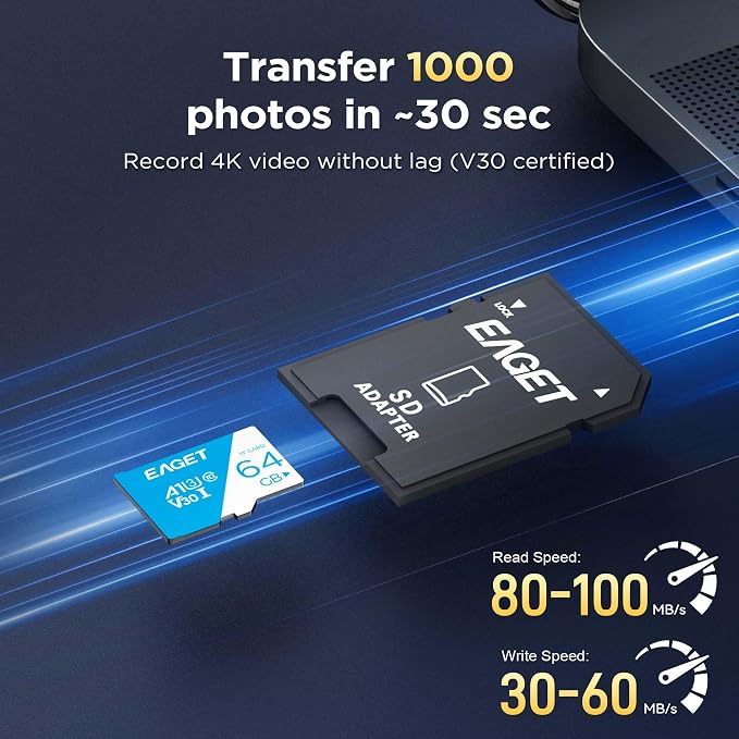 EAGET 2-Pack 64GB TF Memory Card Up to 100MB/s Read 60MB/s Write - Image 3