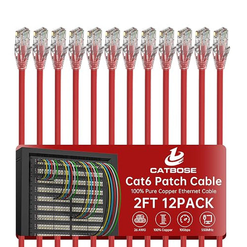 2 Feet Cat6 Patch Cables, Solid Pure Copper Patch Cord, Cat 6 Ethernet Cable by CatBose