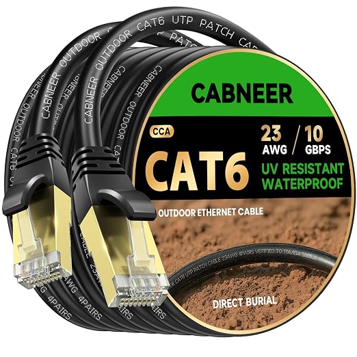Cat 6 Ethernet Cable 100 ft, Outdoor & Indoor 23AWG 10Gbps High Speed, by CABNEER