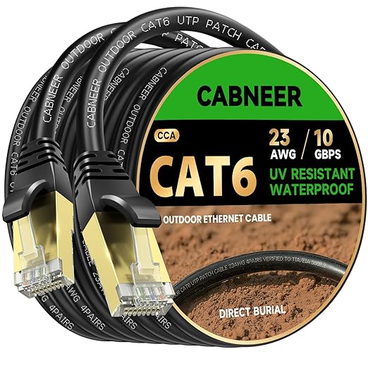 Cat 6 Ethernet Cable 200 ft, Outdoor & Indoor 23AWG 10Gbps High Speed, by CABNEER