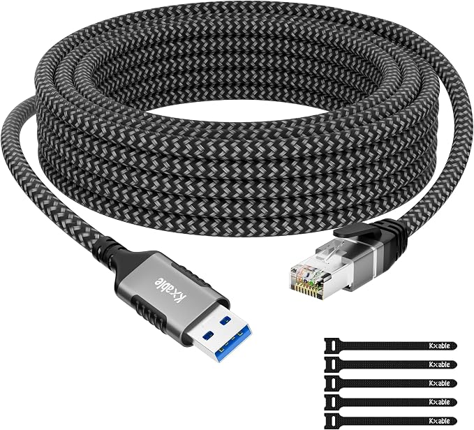 USB to Ethernet Cable 30 FT, 3.0 A Male to RJ45 Male Cord, Directly Connected by Kxable