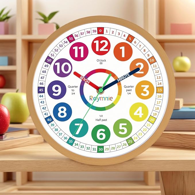 Roymnie14 Inch Wall Clock for Kids Learning to Tell Time Large Analog Silent - Image 3