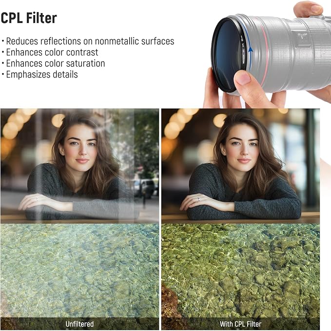 NEEWER 82mm UV/CPL/ND Lens Filter Kit, UV Protection + Circular Polarizing + - Image 6
