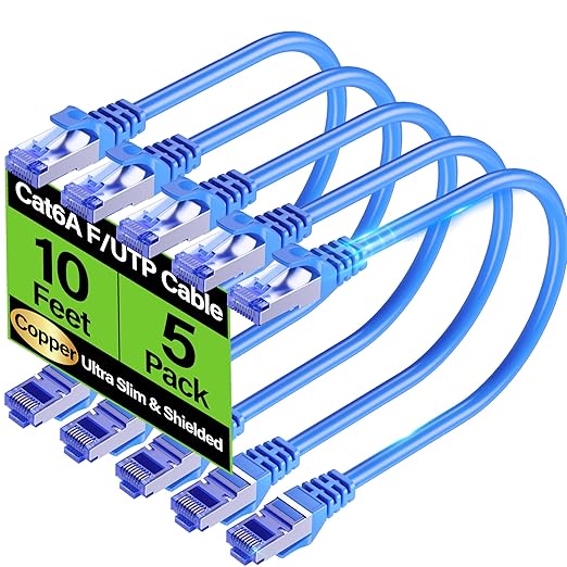 Cat6A Ethernet Cable Shielded 10Gbps 10 ft, Slim Shielded Ethernet Cable Cat 6 by Unknown