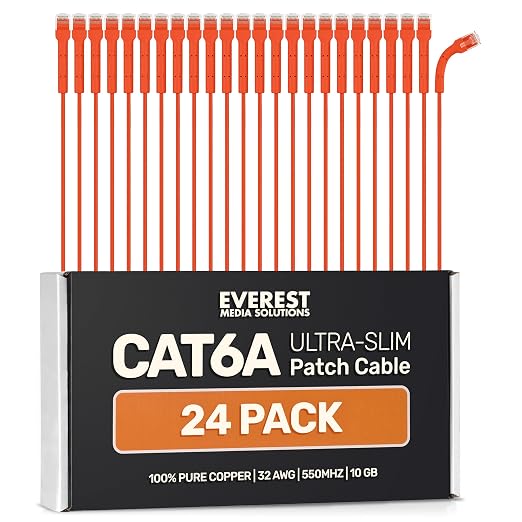Everest Ultra Slim Cat6a Ethernet Patch Cables 6ft Orange by EverestMediaSolutions