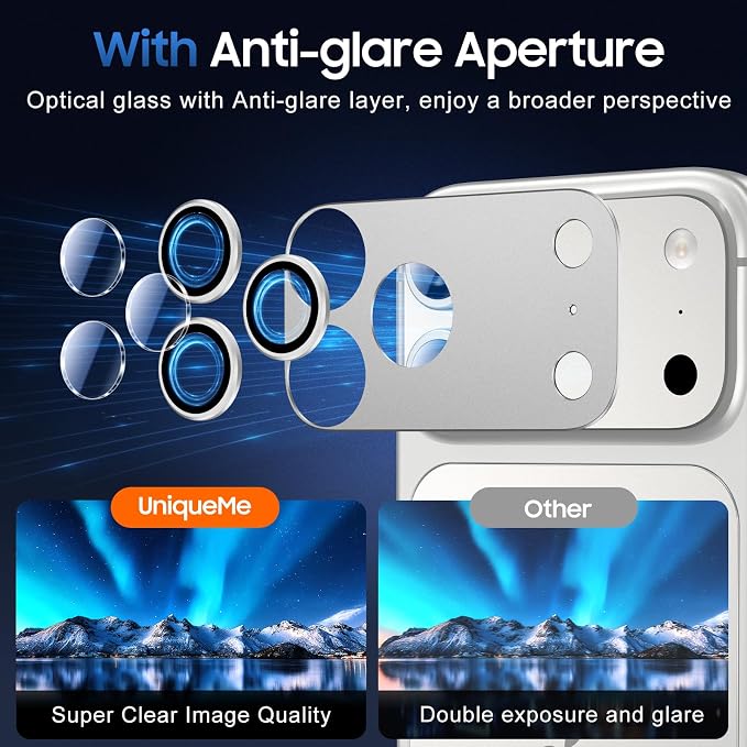 UniqueMe for 3 Pack iPhone 17 Pro Max Camera Lens Protector - Image 4