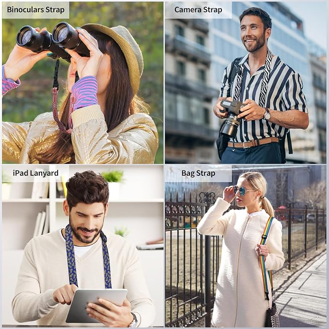 FIEIL Red and White Geometric Shoulder Strap, Adjustable Camera Strap - Image 2